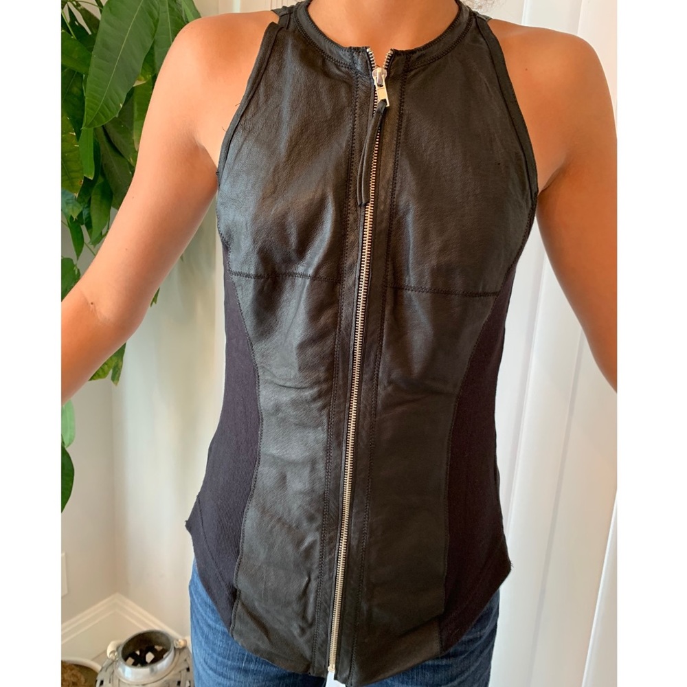 ILLIA black leather tank zip tank top 2 stretch